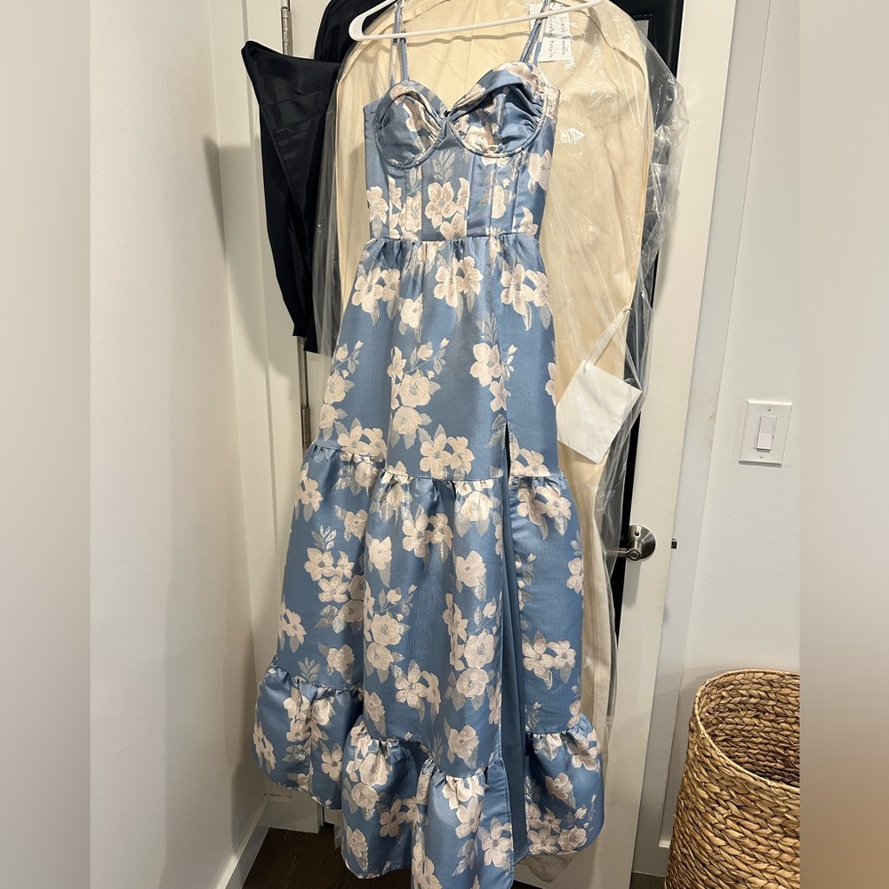V. Chapman Blue Floral Maxi Dress with White Flowers - Picture 5 of 16